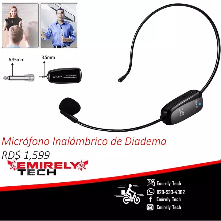 Micrófono inalámbricos de diadema, UHF inalámbrico de diadema o de mano, 2  en 1. Rango de 160 pies para amplificación de voz, para bocinas de