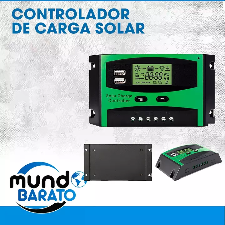 Regulador Controlador Carga Panel Solar 30A 12v~24v, Pantalla y 2 Puertos  USB de 3A