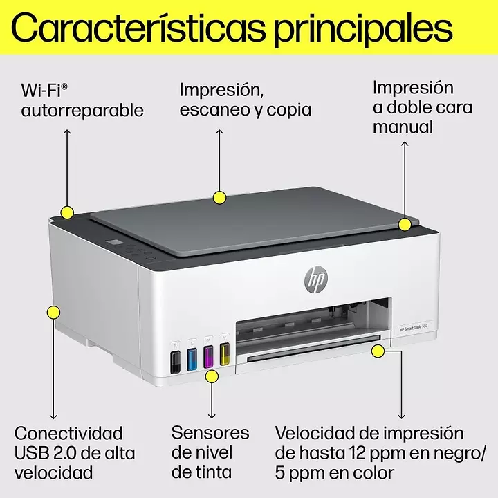 OFERTA Impresora Multifuncional HP Smart Tank 580, Wifi y Cable USB