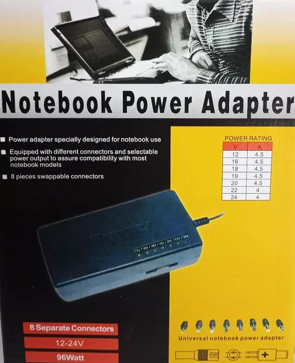 Corotos  Cargador portátil universal para laptop, 96W, 12-24V - 8  Conectores.