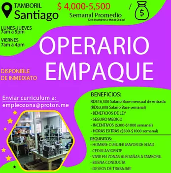 empleos disponibles - Disponible de inmadiato Empleo en Santiago Tamboril 
Operaria

